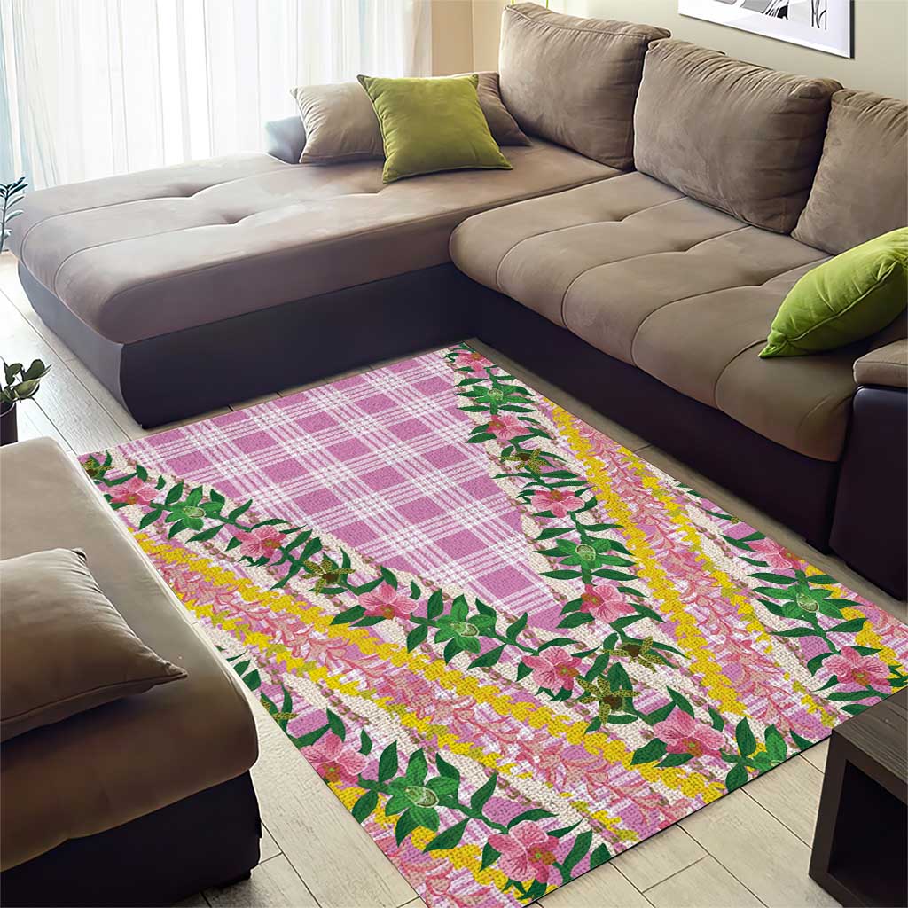 Hawaii Pikake Lokelani Plumeria Lei Area Rug Pink Palaka Motifs LT05 - Polynesian Pride