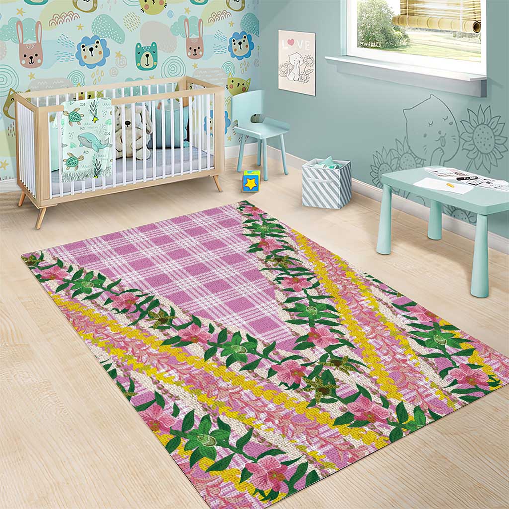 Hawaii Pikake Lokelani Plumeria Lei Area Rug Pink Palaka Motifs LT05 - Polynesian Pride