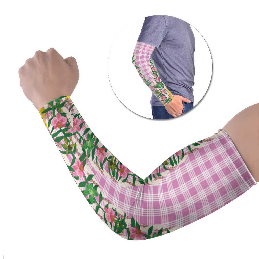 Hawaii Pikake Lokelani Plumeria Lei Arm Sleeves Pink Palaka Motifs LT05 Set of 2 Pink - Polynesian Pride