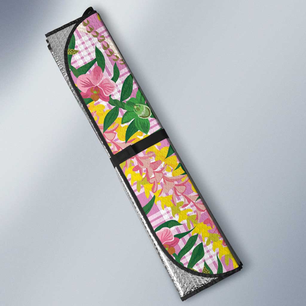 Hawaii Pikake Lokelani Plumeria Lei Auto Sun Shade Pink Palaka Motifs LT05 - Polynesian Pride