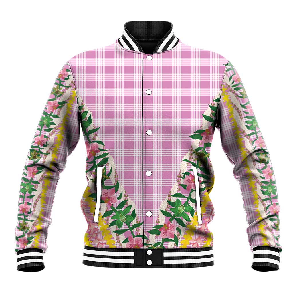 Hawaii Pikake Lokelani Plumeria Lei Baseball Jacket Pink Palaka Motifs LT05 Unisex Pink - Polynesian Pride