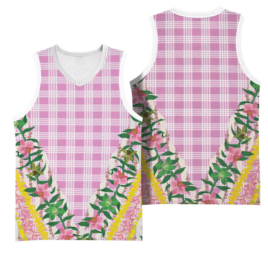 Hawaii Pikake Lokelani Plumeria Lei Basketball Jersey Pink Palaka Motifs LT05 - Polynesian Pride
