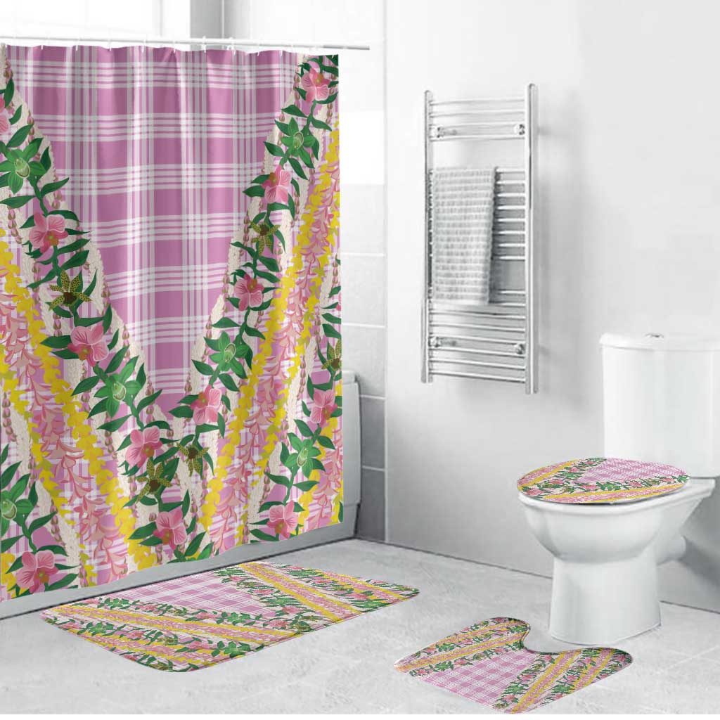 Hawaii Pikake Lokelani Plumeria Lei Bathroom Set Pink Palaka Motifs LT05 Bathroom Set (4 pcs) Pink - Polynesian Pride