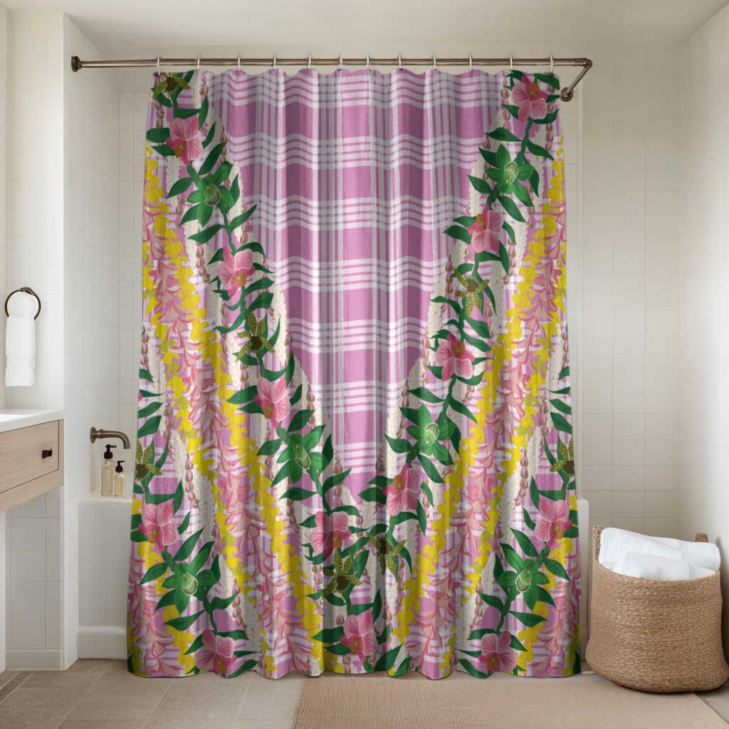 Hawaii Pikake Lokelani Plumeria Lei Bathroom Set Pink Palaka Motifs LT05 Shower Curtain Only Pink - Polynesian Pride