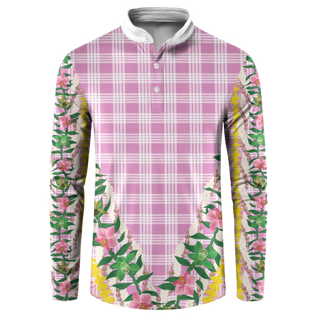 Hawaii Pikake Lokelani Plumeria Lei Button Sweatshirt Pink Palaka Motifs LT05 Pink - Polynesian Pride