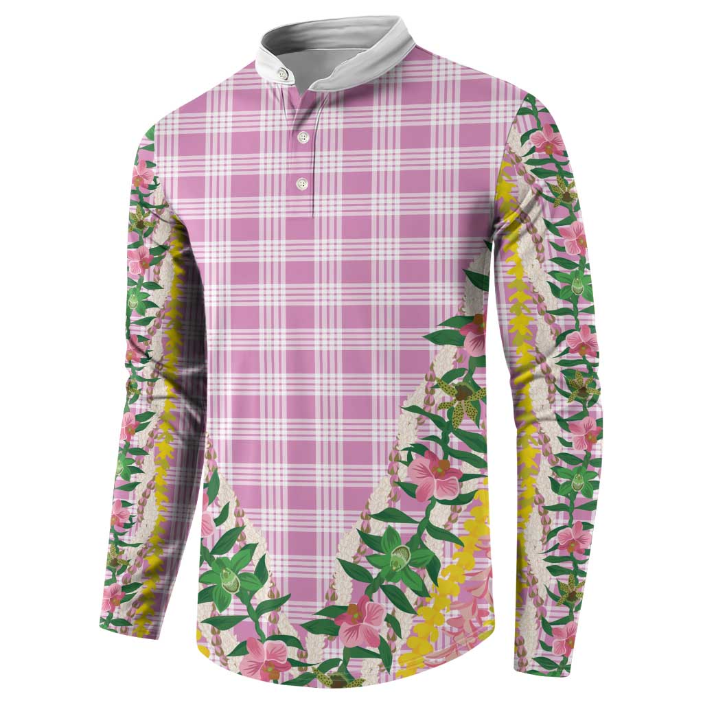 Hawaii Pikake Lokelani Plumeria Lei Button Sweatshirt Pink Palaka Motifs LT05 - Polynesian Pride