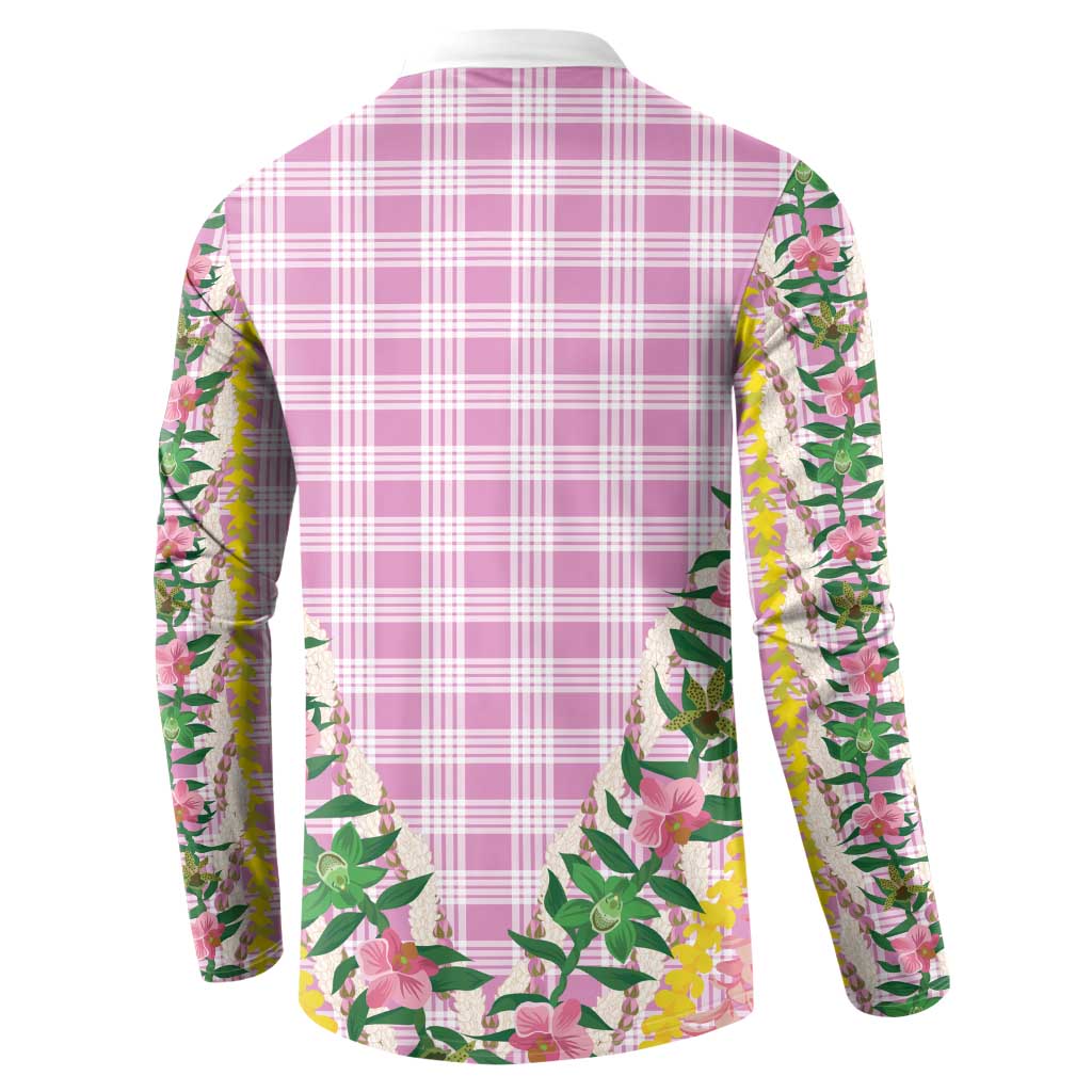 Hawaii Pikake Lokelani Plumeria Lei Button Sweatshirt Pink Palaka Motifs LT05 - Polynesian Pride