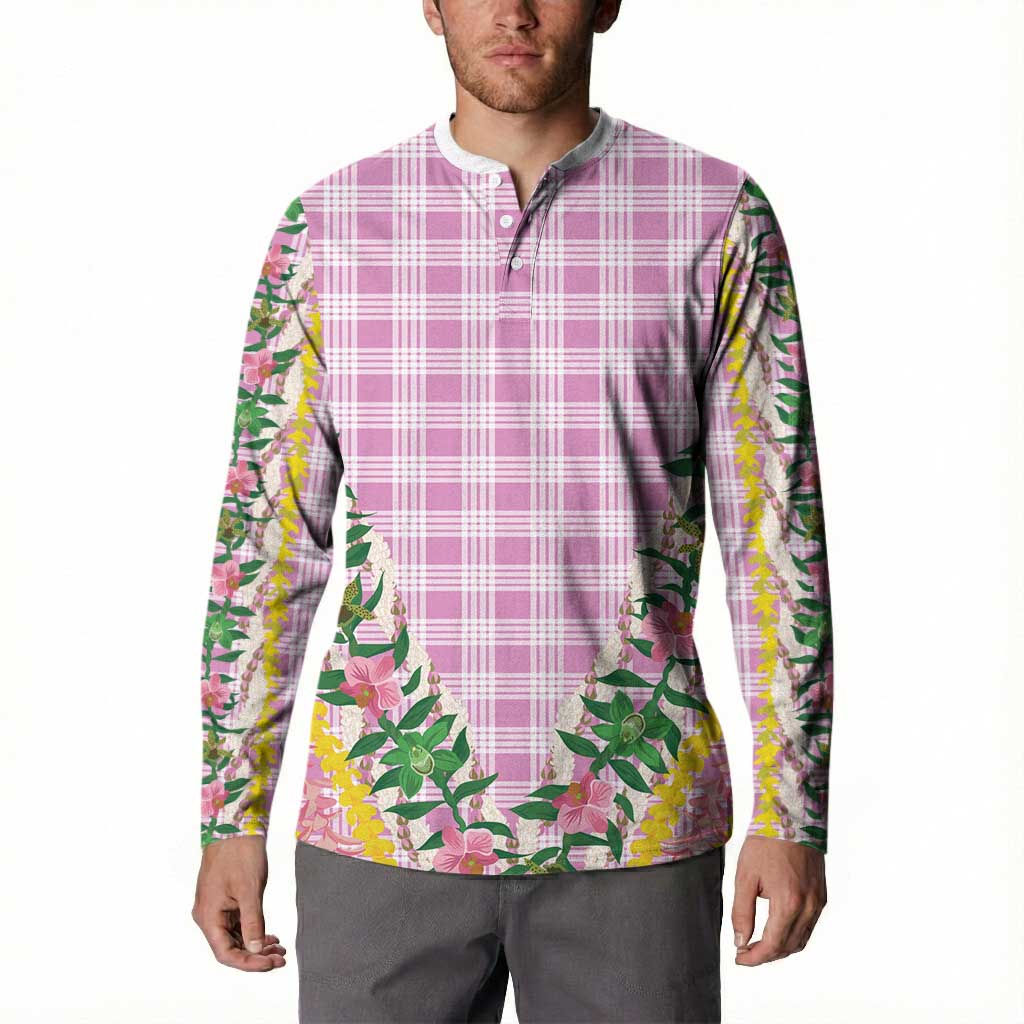 Hawaii Pikake Lokelani Plumeria Lei Button Sweatshirt Pink Palaka Motifs LT05 - Polynesian Pride