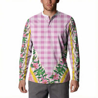 Hawaii Pikake Lokelani Plumeria Lei Button Sweatshirt Pink Palaka Motifs LT05 - Polynesian Pride