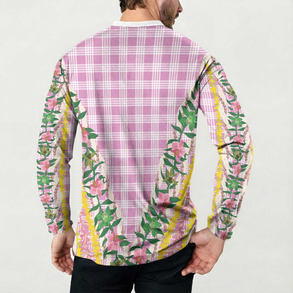 Hawaii Pikake Lokelani Plumeria Lei Button Sweatshirt Pink Palaka Motifs LT05 - Polynesian Pride