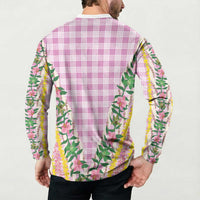 Hawaii Pikake Lokelani Plumeria Lei Button Sweatshirt Pink Palaka Motifs LT05 - Polynesian Pride