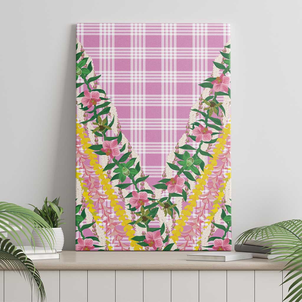 Hawaii Pikake Lokelani Plumeria Lei Canvas Wall Art Pink Palaka Motifs