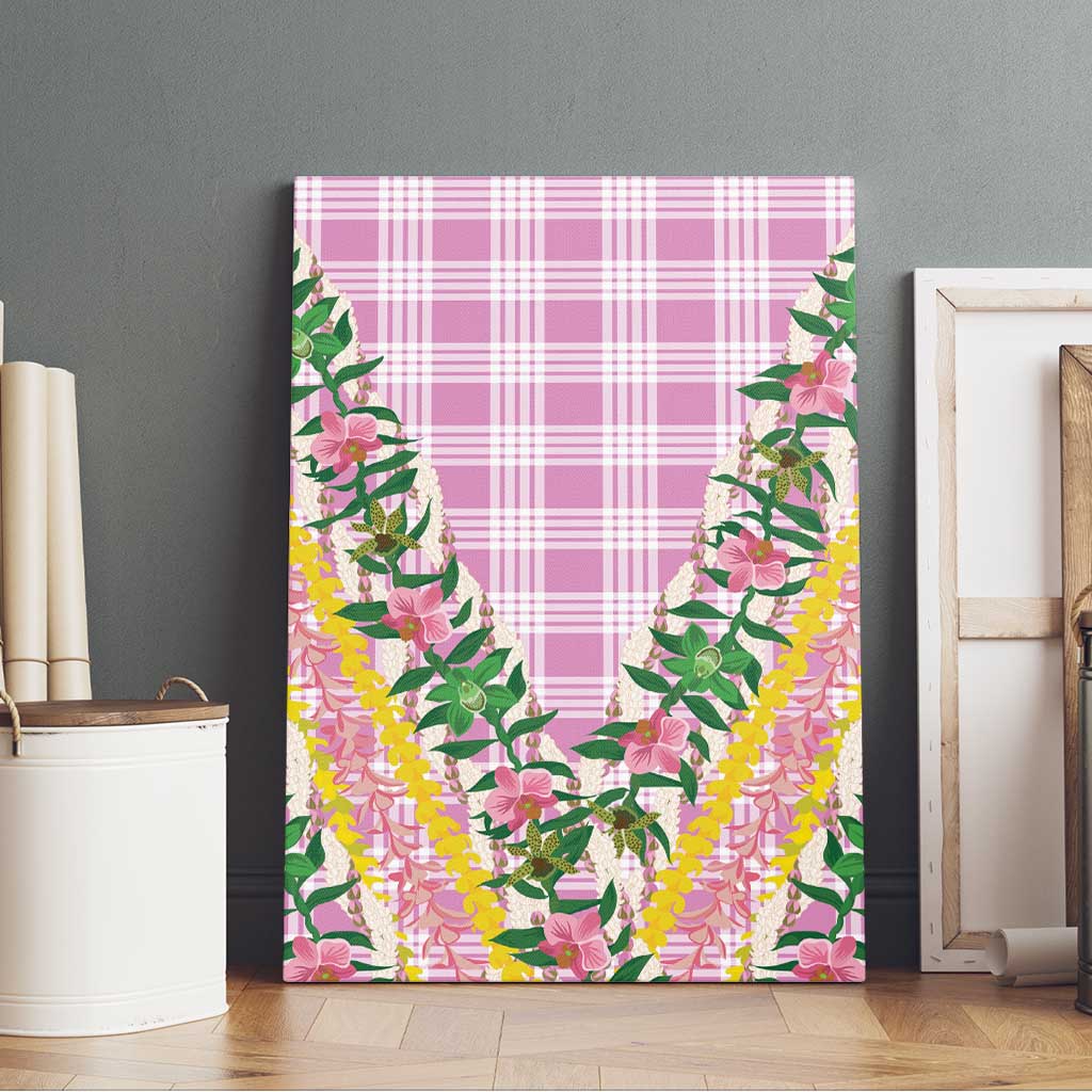 Hawaii Pikake Lokelani Plumeria Lei Canvas Wall Art Pink Palaka Motifs