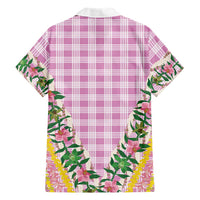 Hawaii Pikake Lokelani Plumeria Lei Family Matching Mermaid Dress and Hawaiian Shirt Pink Palaka Motifs