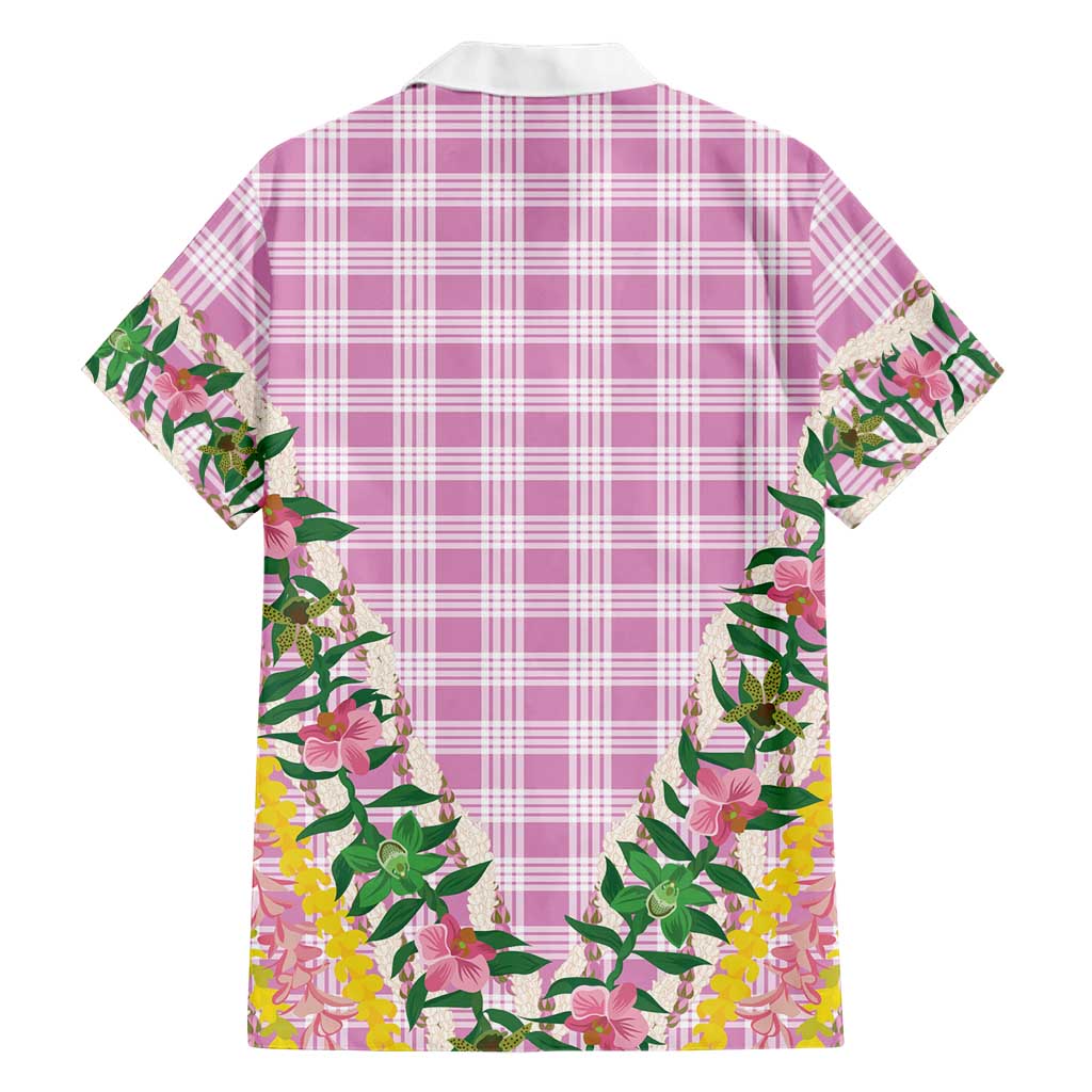 Hawaii Pikake Lokelani Plumeria Lei Family Matching Off Shoulder Maxi Dress and Hawaiian Shirt Pink Palaka Motifs