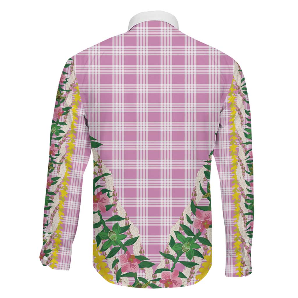 Hawaii Pikake Lokelani Plumeria Lei Family Matching Off Shoulder Short Dress and Hawaiian Shirt Pink Palaka Motifs
