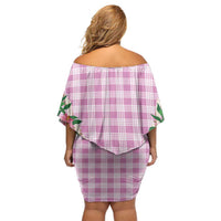 Hawaii Pikake Lokelani Plumeria Lei Family Matching Off Shoulder Short Dress and Hawaiian Shirt Pink Palaka Motifs