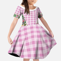 Hawaii Pikake Lokelani Plumeria Lei Family Matching Short Sleeve Bodycon Dress and Hawaiian Shirt Pink Palaka Motifs