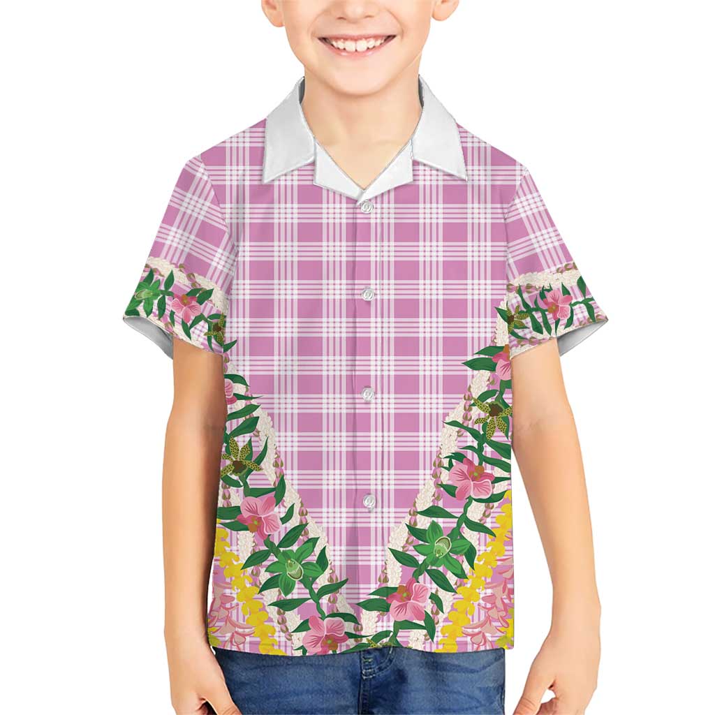 Hawaii Pikake Lokelani Plumeria Lei Family Matching Tank Maxi Dress and Hawaiian Shirt Pink Palaka Motifs