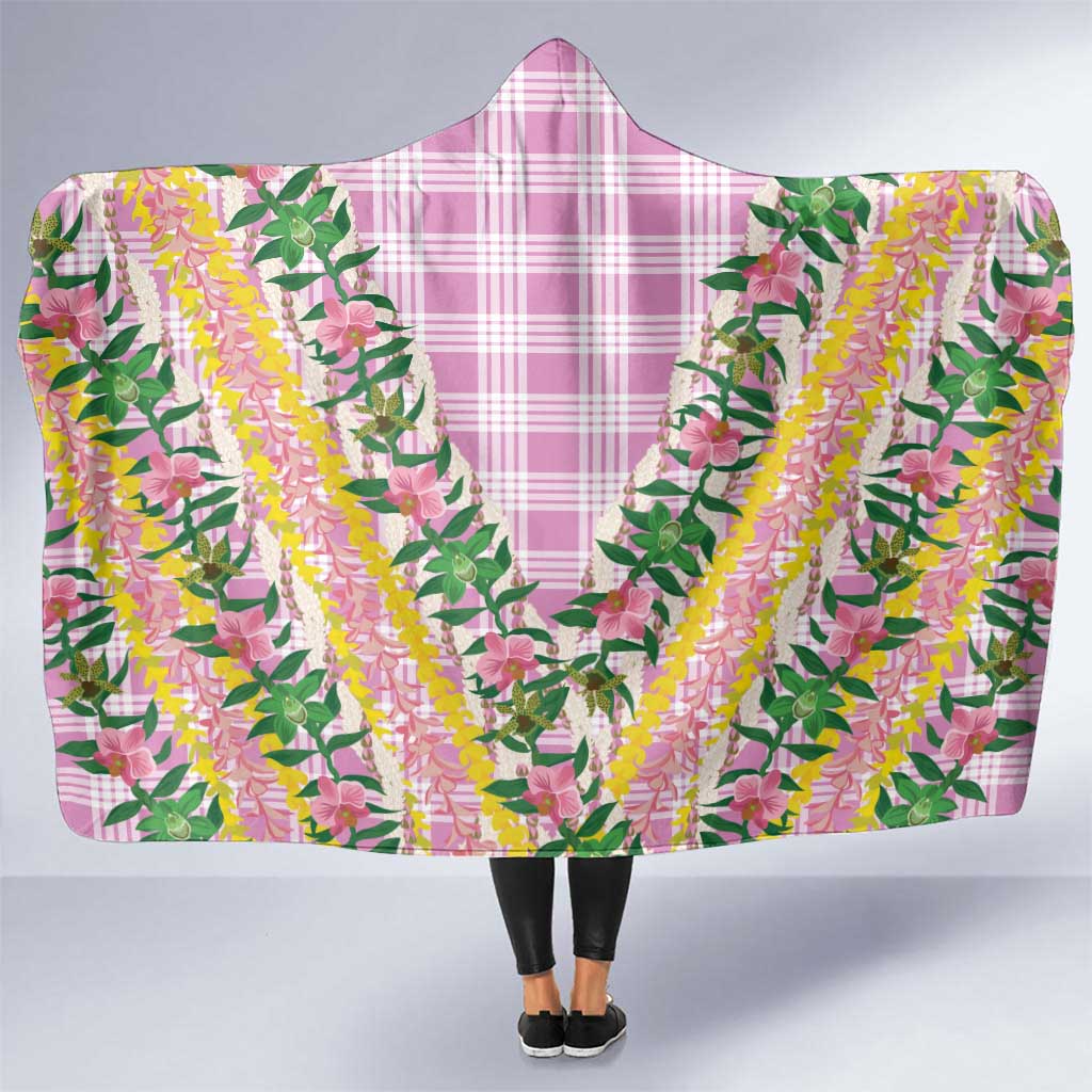 Hawaii Pikake Lokelani Plumeria Lei Hooded Blanket Pink Palaka Motifs