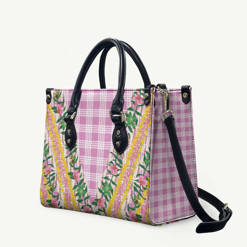 Hawaii Pikake Lokelani Plumeria Lei Leather Bag Pink Palaka Motifs LT05 Pink - Polynesian Pride