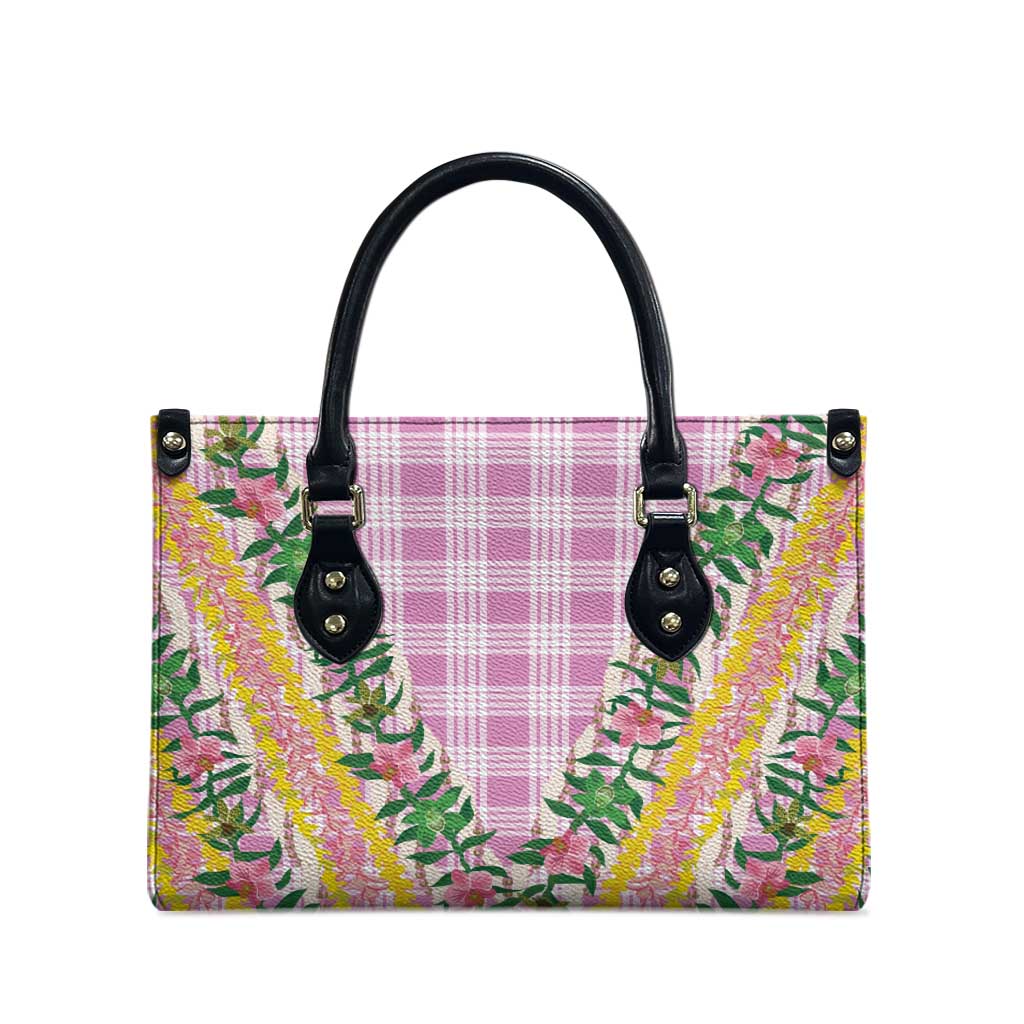 Hawaii Pikake Lokelani Plumeria Lei Leather Bag Pink Palaka Motifs LT05 - Polynesian Pride