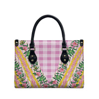 Hawaii Pikake Lokelani Plumeria Lei Leather Bag Pink Palaka Motifs LT05 - Polynesian Pride