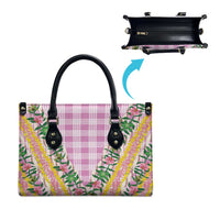 Hawaii Pikake Lokelani Plumeria Lei Leather Bag Pink Palaka Motifs LT05 - Polynesian Pride