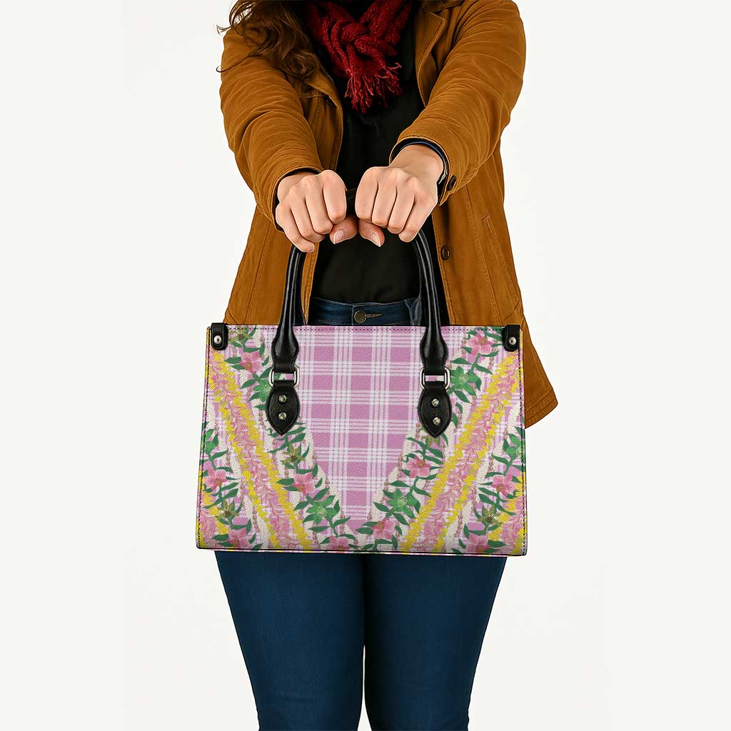Hawaii Pikake Lokelani Plumeria Lei Leather Bag Pink Palaka Motifs LT05 - Polynesian Pride