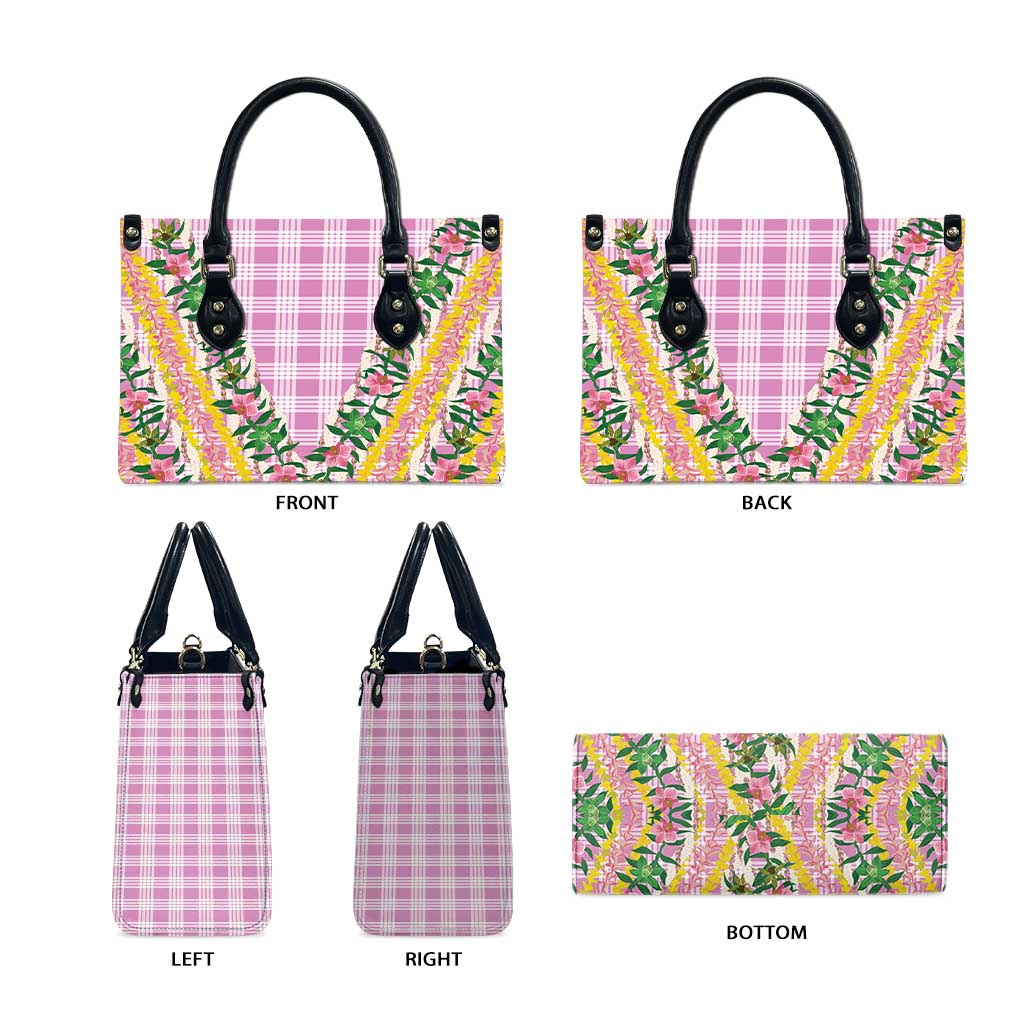 Hawaii Pikake Lokelani Plumeria Lei Leather Bag Pink Palaka Motifs LT05 - Polynesian Pride