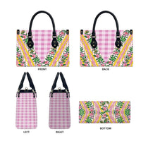 Hawaii Pikake Lokelani Plumeria Lei Leather Bag Pink Palaka Motifs LT05 - Polynesian Pride