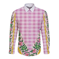 Hawaii Pikake Lokelani Plumeria Lei Long Sleeve Button Shirt Pink Palaka Motifs LT05 Unisex Pink - Polynesian Pride