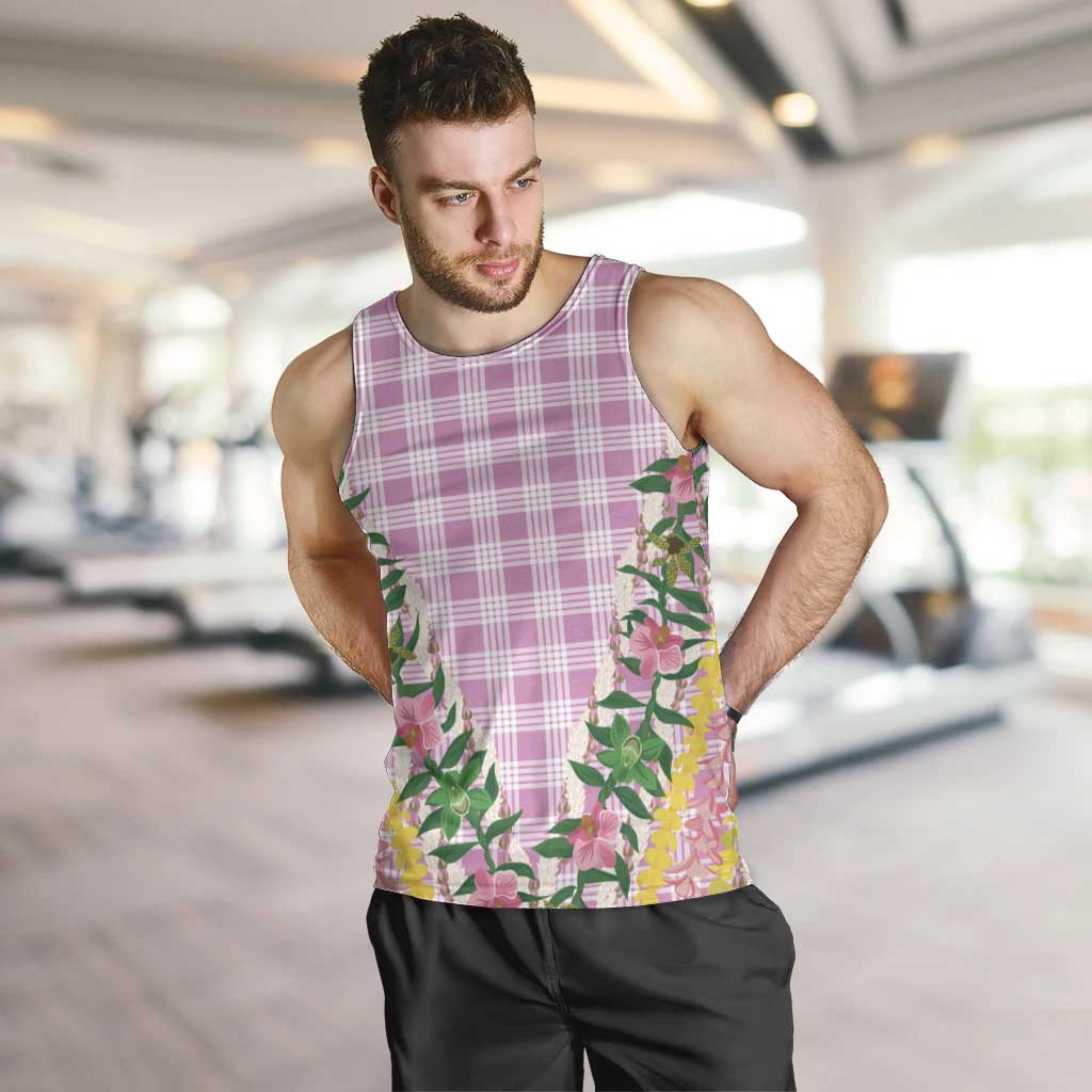 Hawaii Pikake Lokelani Plumeria Lei Men Tank Top Pink Palaka Motifs LT05 Pink - Polynesian Pride