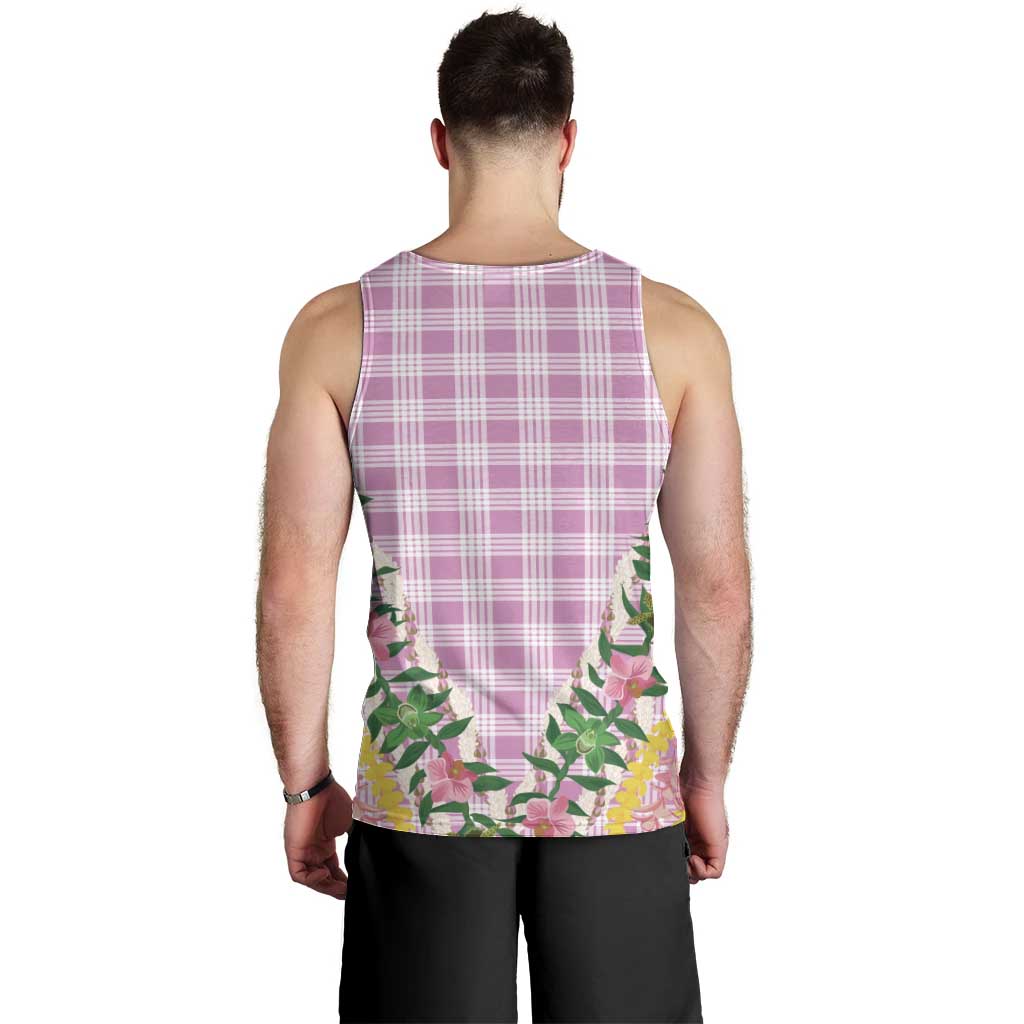 Hawaii Pikake Lokelani Plumeria Lei Men Tank Top Pink Palaka Motifs LT05 - Polynesian Pride