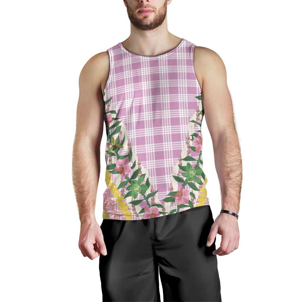 Hawaii Pikake Lokelani Plumeria Lei Men Tank Top Pink Palaka Motifs LT05 - Polynesian Pride