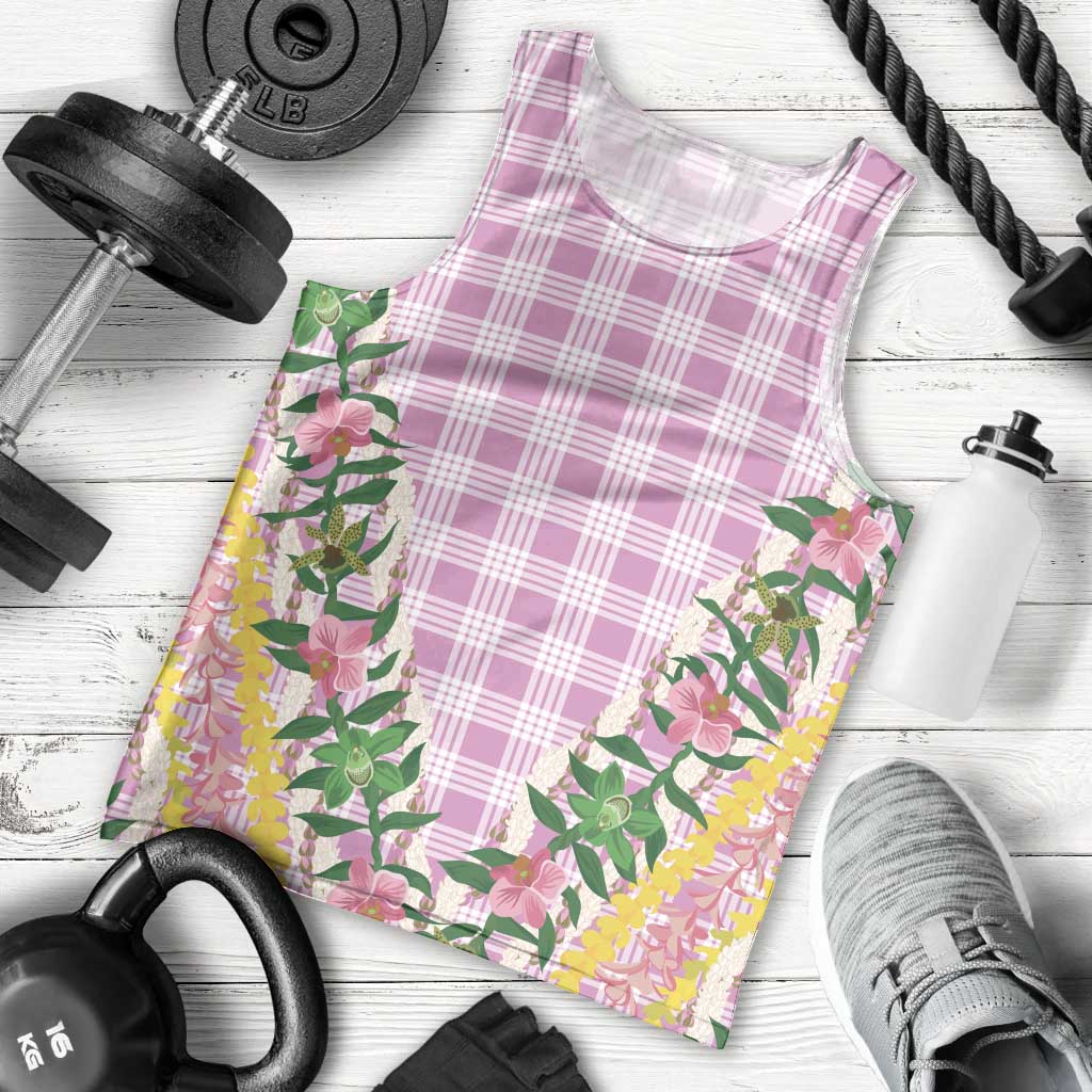 Hawaii Pikake Lokelani Plumeria Lei Men Tank Top Pink Palaka Motifs LT05 - Polynesian Pride