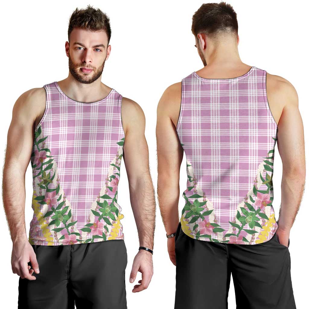 Hawaii Pikake Lokelani Plumeria Lei Men Tank Top Pink Palaka Motifs LT05 - Polynesian Pride