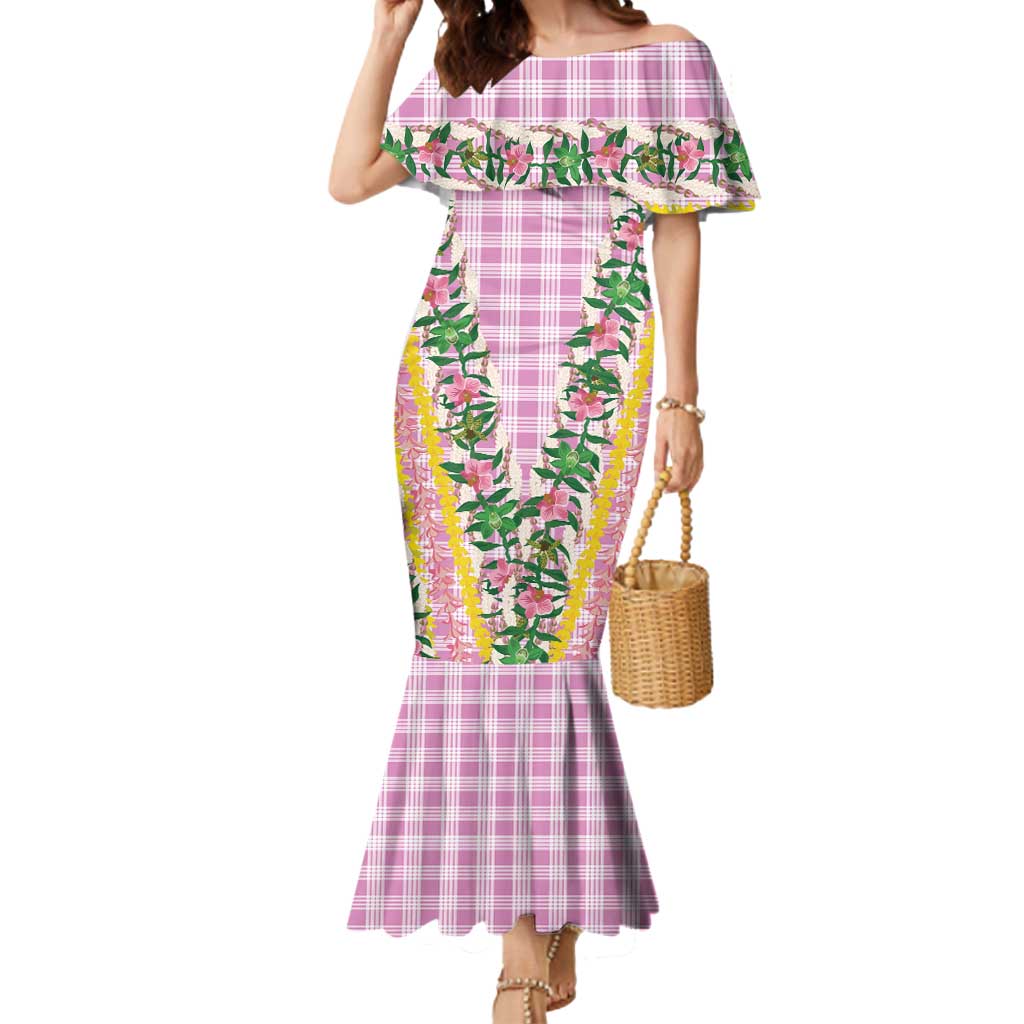 Hawaii Pikake Lokelani Plumeria Lei Mermaid Dress Pink Palaka Motifs LT05 Women Pink - Polynesian Pride