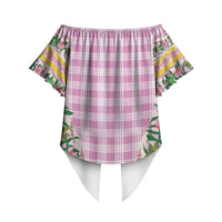 Hawaii Pikake Lokelani Plumeria Lei Off Shoulder Wrap Waist Top Pink Palaka Motifs LT05 - Polynesian Pride
