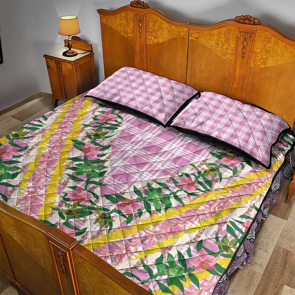 Hawaii Pikake Lokelani Plumeria Lei Quilt Bed Set Pink Palaka Motifs LT05 - Polynesian Pride