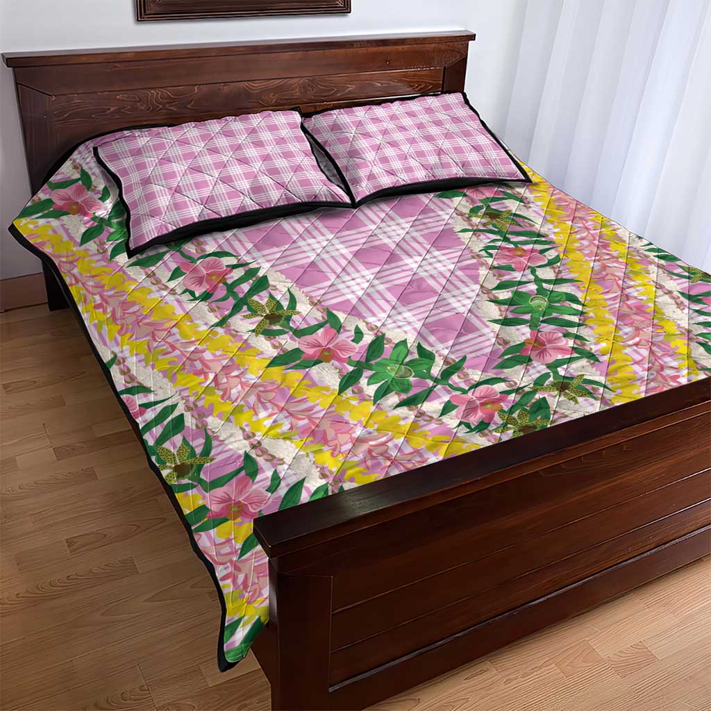 Hawaii Pikake Lokelani Plumeria Lei Quilt Bed Set Pink Palaka Motifs LT05 - Polynesian Pride