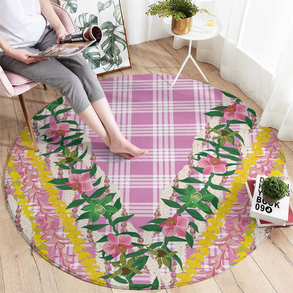 Hawaii Pikake Lokelani Plumeria Lei Round Carpet Pink Palaka Motifs LT05 - Polynesian Pride