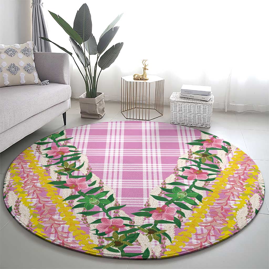 Hawaii Pikake Lokelani Plumeria Lei Round Carpet Pink Palaka Motifs LT05 - Polynesian Pride