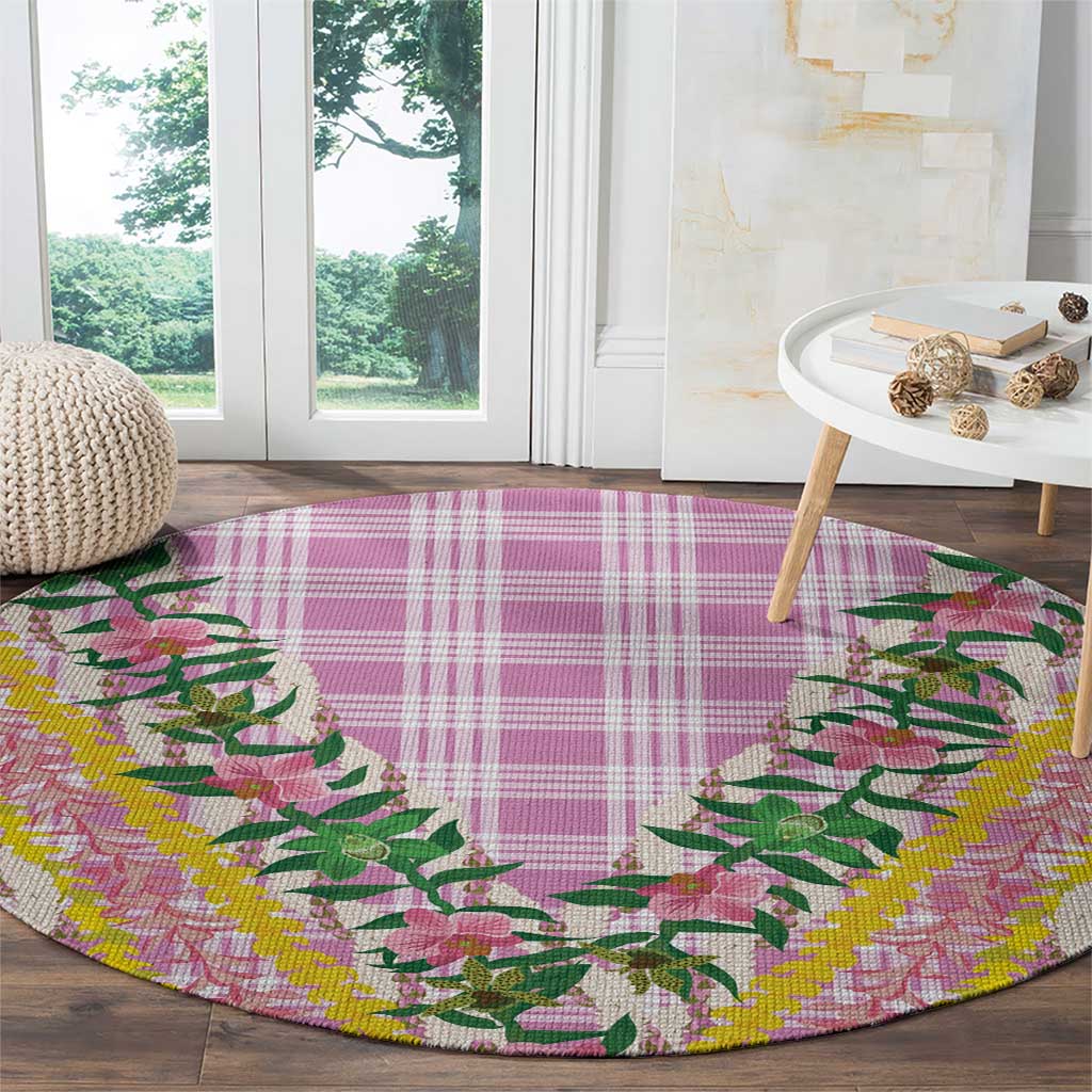 Hawaii Pikake Lokelani Plumeria Lei Round Carpet Pink Palaka Motifs LT05 - Polynesian Pride