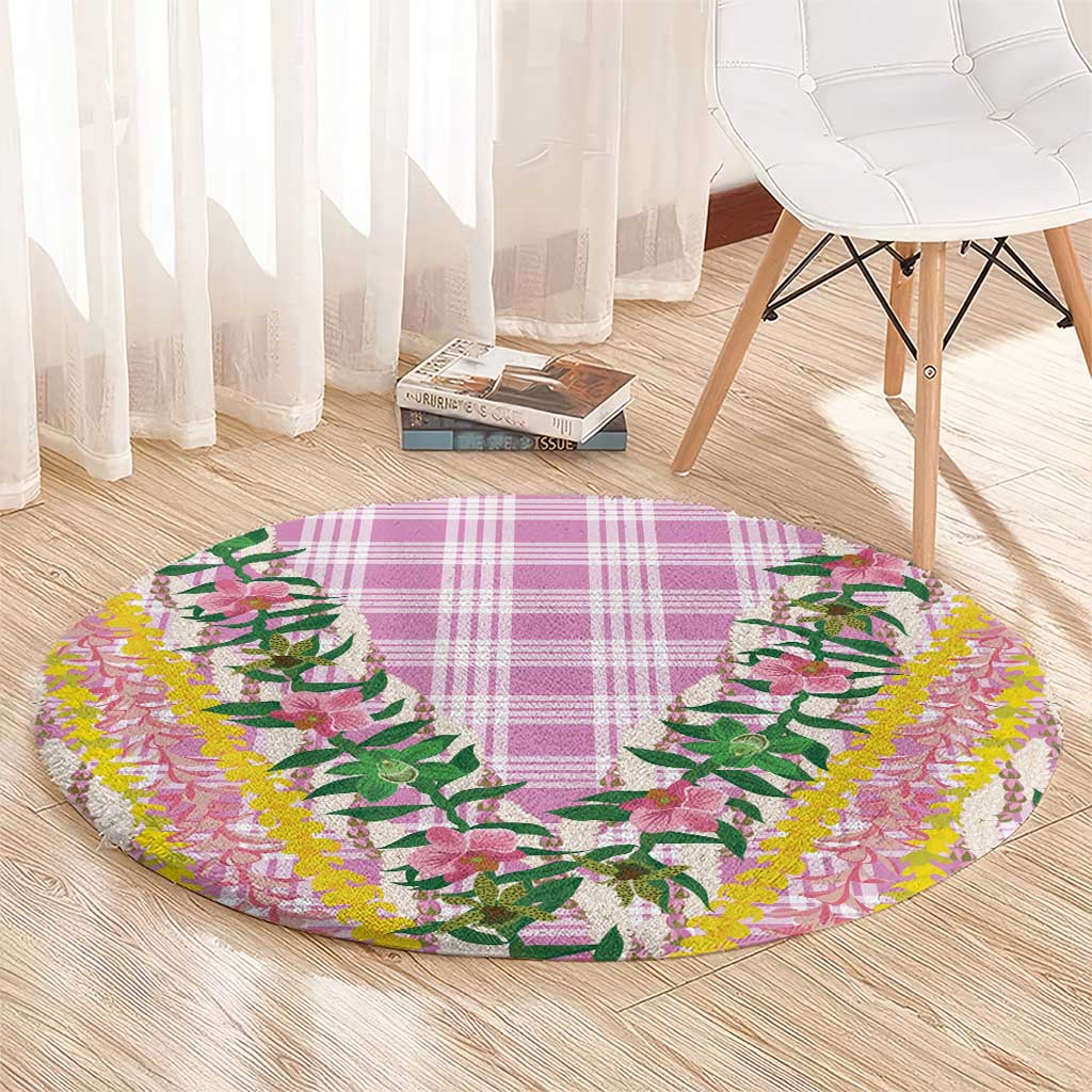 Hawaii Pikake Lokelani Plumeria Lei Round Carpet Pink Palaka Motifs LT05 - Polynesian Pride