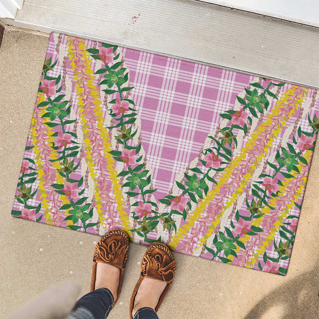 Hawaii Pikake Lokelani Plumeria Lei Rubber Doormat Pink Palaka Motifs LT05 - Polynesian Pride