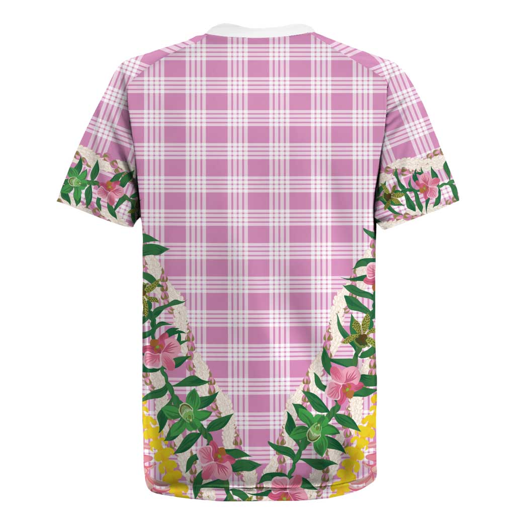Hawaii Pikake Lokelani Plumeria Lei Rugby Jersey Pink Palaka Motifs LT05 - Polynesian Pride