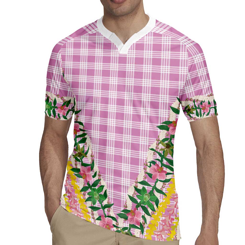 Hawaii Pikake Lokelani Plumeria Lei Rugby Jersey Pink Palaka Motifs LT05 - Polynesian Pride