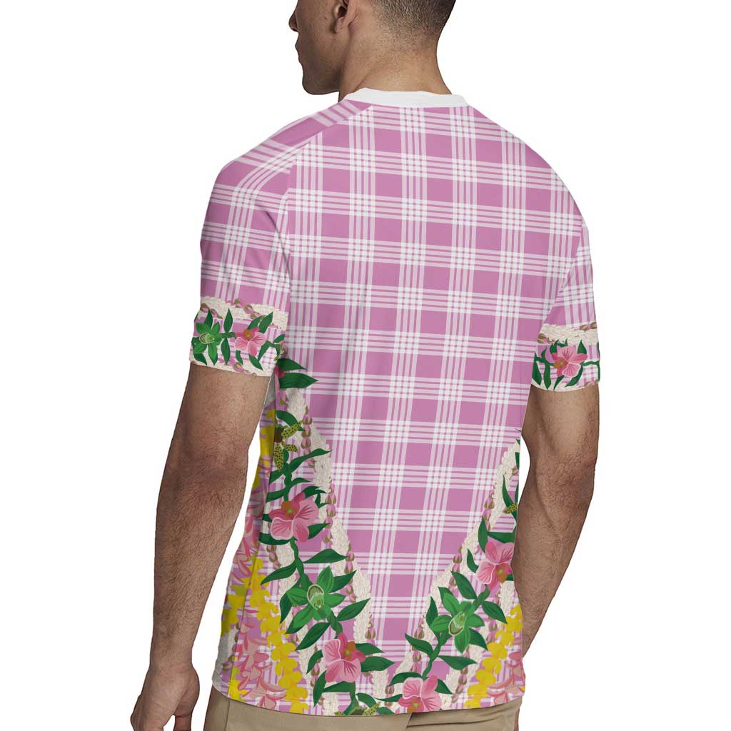 Hawaii Pikake Lokelani Plumeria Lei Rugby Jersey Pink Palaka Motifs LT05 - Polynesian Pride