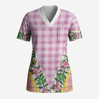 Hawaii Pikake Lokelani Plumeria Lei Scrub Top Pink Palaka Motifs LT05 Adult Pink - Polynesian Pride